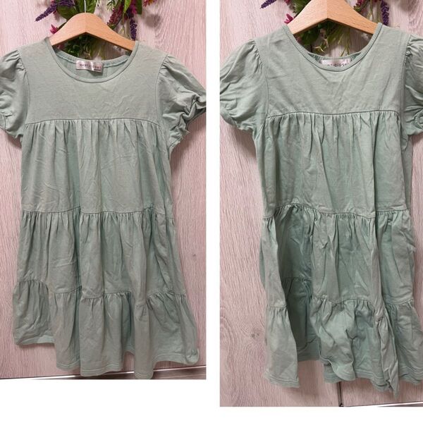evercloset ティアードワンピース グリーン 110cm 120㎝ 姉妹お揃い 2着セット