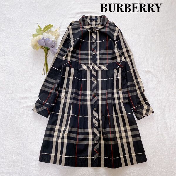 【極美品】バーバリー ロンドン 長袖 シャツ ワンピース 襟付き ノバチェック ブラック BURBERRY LONDON