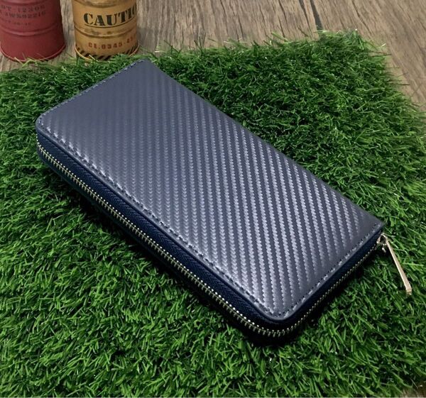 長財布 メンズ レディース 青 黒 カーボンレザー 小銭入れ カードケース