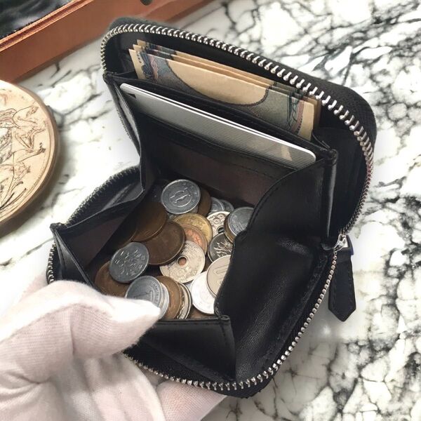 ミニ財布 コインケース 黒 内装:黒 小銭入れ メンズ レディース コンパクト