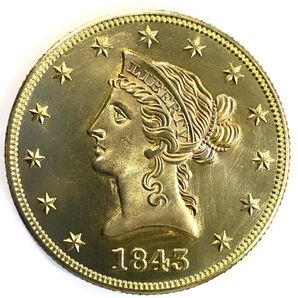 リバティヘッド 10ドル金貨 1843年 ノーモットー 新スタイル レプリカコイン #br