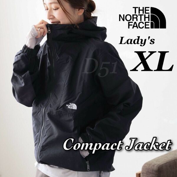 【XL】新品★ノースフェイス★コンパクトジャケット★ブラック★NPW72230 レディース マウンテンパーカー