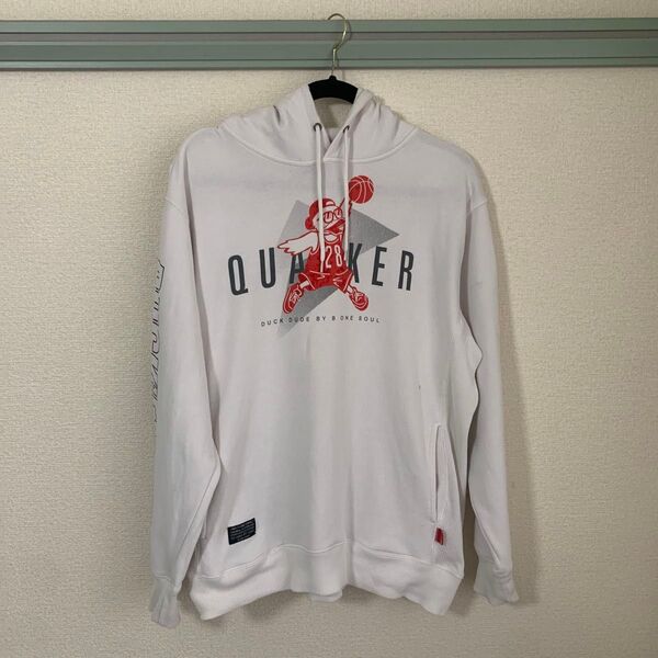 古着 古着パーカー Lサイズ QUAKER パーカー DUCK DUDE BY B ONE SOUL 白 ホワイト