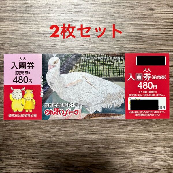 【追加可能】豊橋総合動植物公園 のんほいパーク 入園券 大人 2枚