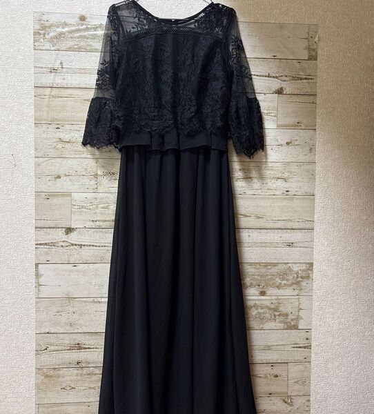 ロングワンピース ドレス 黒 レース シフォン フォーマル
