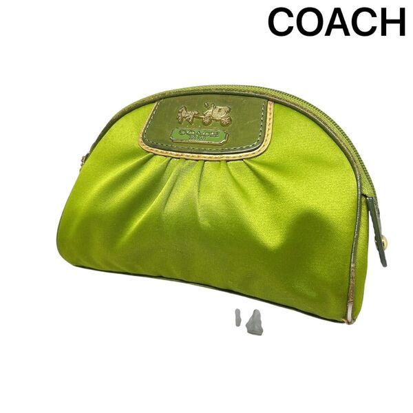 【COACH】 コーチ 馬車柄 ポーチ 小物入れ 化粧ポーチ メイクポーチ コスメポーチ マルチポーチ グリーン