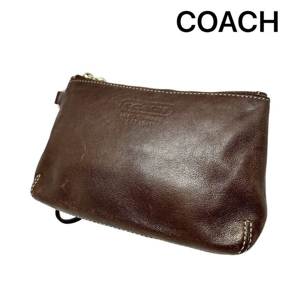 【COACH】コーチ シグネチャー レザー ポーチ リストレッド 小物入れ ブラウン 本革