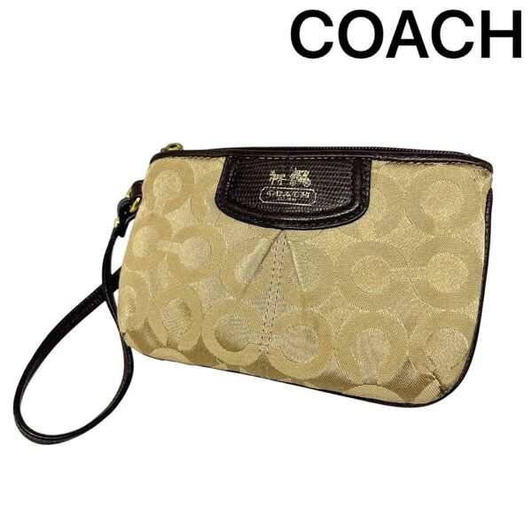 【COACH】 コーチ オプアート 馬車柄 ポーチ リストレット カードケース 小銭入れ レザー ブラウン ベージュ