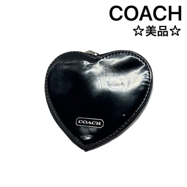 【COACH】コーチ ハート キーリング付き コインケース 小銭入れ レザー ブラック コインパース 黒