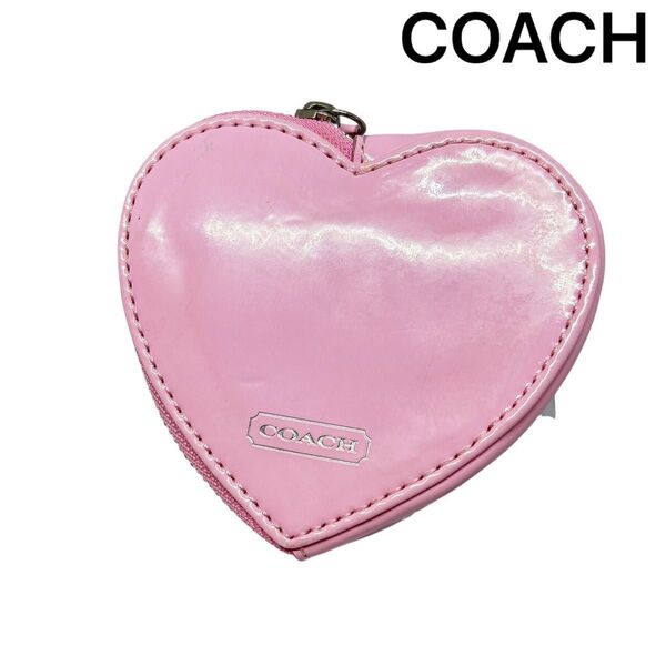 【COACH】 コーチ ハート コインケース 小銭入れ キーリング付き コインパース ポーチ ピンク レザー エナメル
