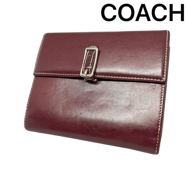 【COACH】コーチ 二つ折り 財布 レザー ウォレット 小銭入れ 札入れ ボルドーカラー