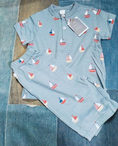 新品 バースデイ コトリ 半袖 上下セット 80 ヨット柄 セットアップ パジャマ 男の子 女の子