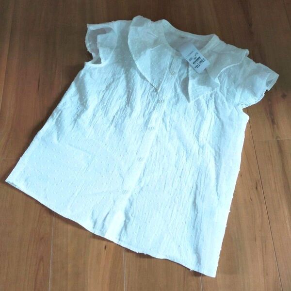 新品 フリルノースリーブブラウス 160 白 透け感 女の子 ガールズ