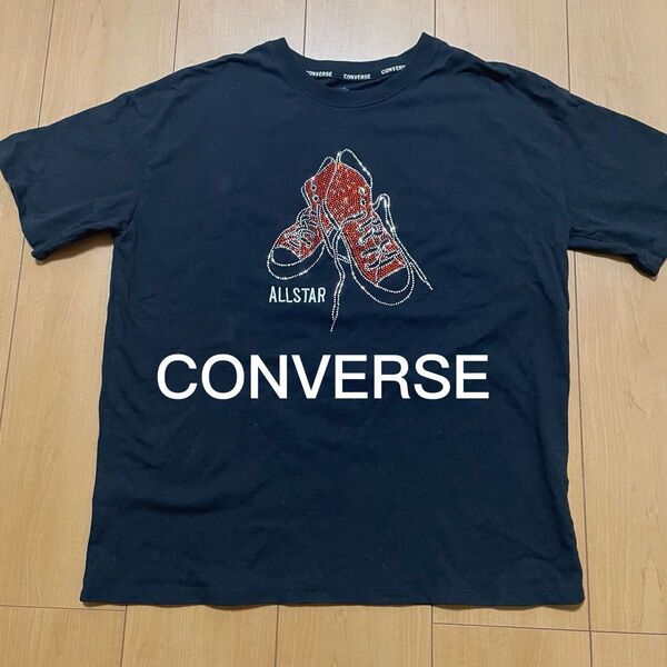 CONVERSE コンバース Tシャツ レディース ビーズ 靴 刺繍 Lサイズ