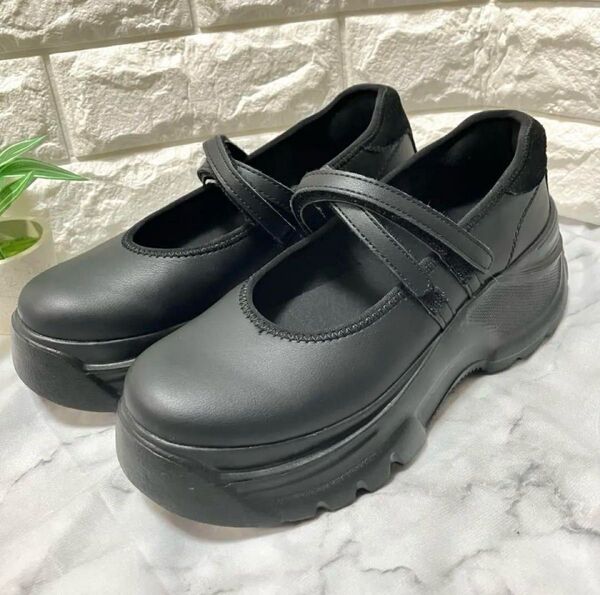 【極美品】 ZARA ザラ 24cm バレエフラットスニーカー 厚底 黒 37 ブラック