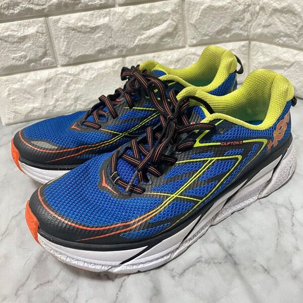 HOKA ONE ONE ホカオネオネ CLIFTON 3 27.5cm ランニングシューズ ブルー/イエロー