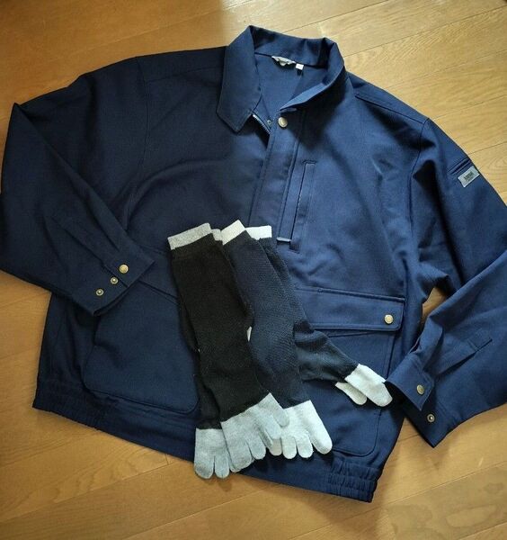 週末セール【KANSAI】作業着ブルゾンジャケット 長袖ブルゾン Lサイズ&5本指ソックス2足セットused