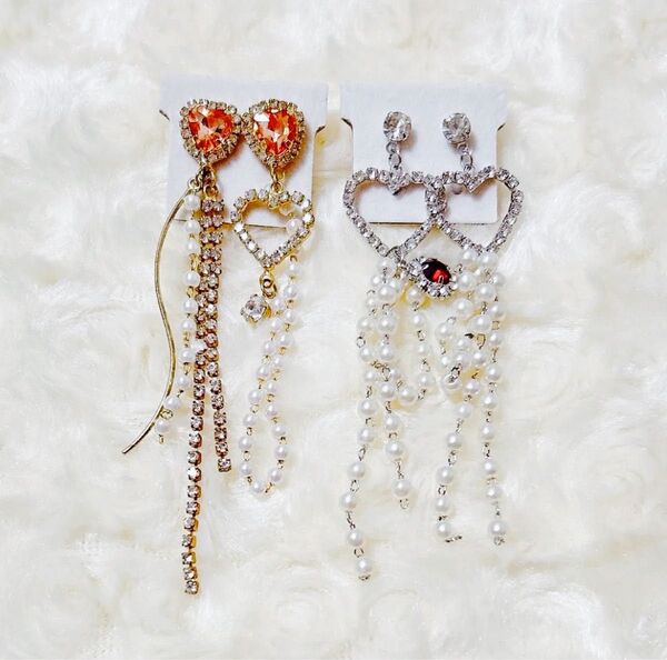ロングピアス セット ハート メルヘン ゴージャス パール 韓国