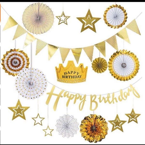 【5点セット】ゴールド 誕生日 バースデー 飾り セットHappy Birthday 誕生日 飾り付けセット 風船