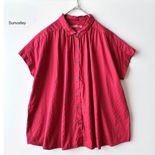 SUNVALLEY サンバレー♪ちび襟ブラウス フレンチスリーブ ジャガード織り