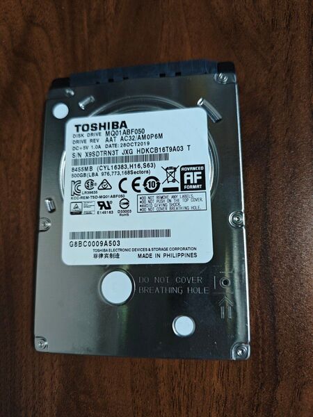 TOSHIBA HDD 500GB 2.5インチ 初期化済 即決可 48時間以内発送