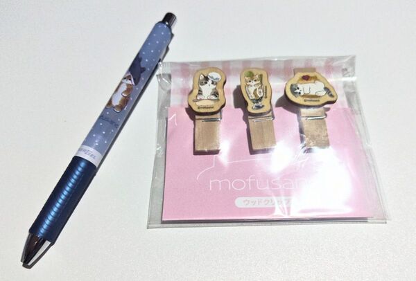mofusand ウッドクリップ にゃんこスィーツ サメにゃん エナージェルボールペン 2点セット モフサンド