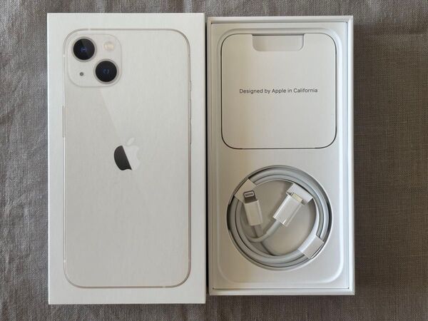 極美品 iPhone13 スターライト 化粧箱 & 新品未使用 純正 USB-C - Lightningケーブル など付属品一式