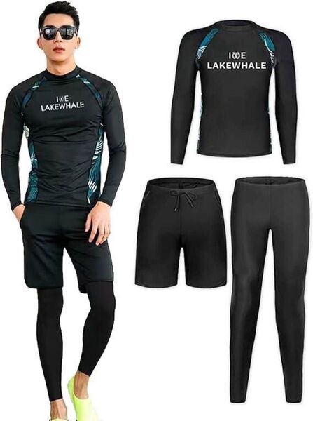 メンズ 水着 ラッシュガード 長袖 レギンス サーフパンツ 3点セット XL