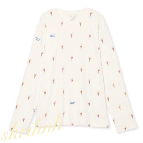 ☆新品☆gelato pique☆ジェラートピケ☆アイスクリーム柄ロンT ☆オフホワイト☆白☆長袖Tシャツ☆バニラアイス☆スイーツ