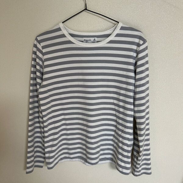 agnes b. ボーダーTシャツ T3 ホワイト×グレー