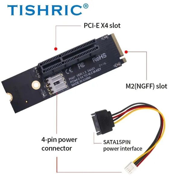 TISHRIC M.2からPCI-E X4アダプターカード、NGFFからPCI-Express拡張カード m.2 pcie 変換