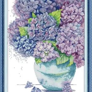 青紫の紫陽花 クロスステッチキット 図案印刷