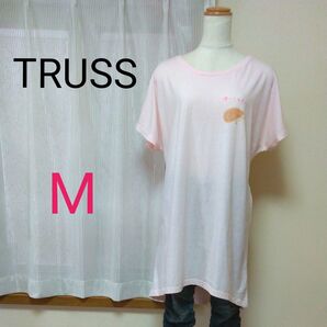 TRUSS Tシャツワンピ ピンク M トラス レディース ラウンドネック フレンチスリーブ ビッグTシャツ Tシャツワンピース