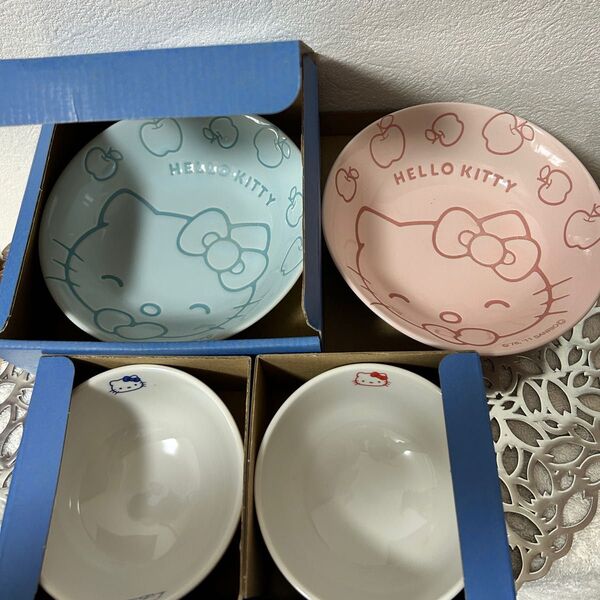 ハローキティ 食器 サンリオ 陶器 新品未使用 茶碗ペア + スープボウルペア セット 保管品