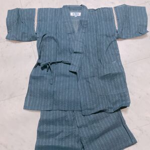 本日値下げ中 新品 甚平 130 キッズ ルームウェア 部屋着 紺色 ストライプ