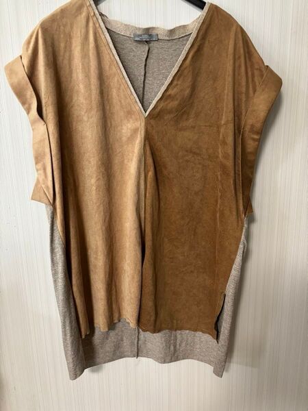 ZARA トップス 異素材 ブラウン レディース