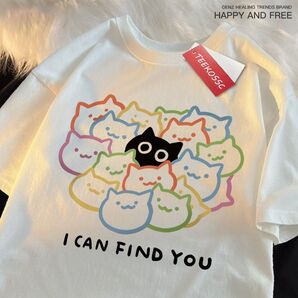 【新品】猫イラストTシャツ ホワイト Sサイズ