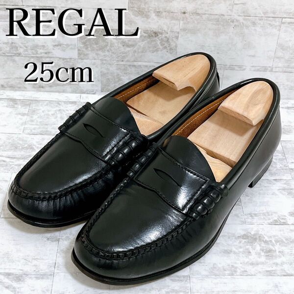 大人気★REGAL リーガル コインローファー 革靴 レザーシューズ レディース 2414 25cm 黒 ブラック