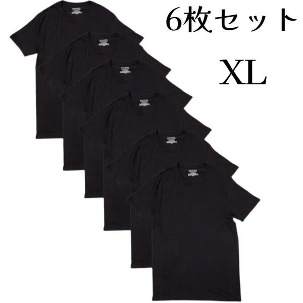 お得な6枚セット★Amazon Essentials インナーシャツ クルーネック Tシャツ 半袖 XL 黒 ブラック