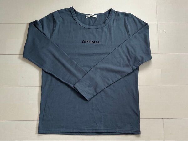 しまむら ロゴ Tシャツ 長袖 ブルー系 ロンT プリント Uネック Mサイズ