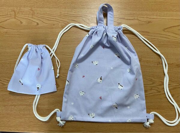 ハンドメイド 巾着袋 2個セット シマエナガ 体操服入れ、お着替え入れ、コップ入れ、小物入れ