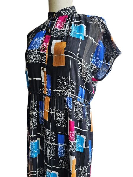 昭和レトロ ワンピース 抽象画 フレンチスリーブ ヴィンテージ 80's 古着 クラシック ポップカルチャー アーティー