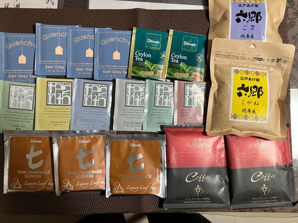 【まとめ売り】紅茶ティパック、カモミールティ、小川珈琲ドリップコーヒー、江戸あげ餅 六郷 こがね、ごま