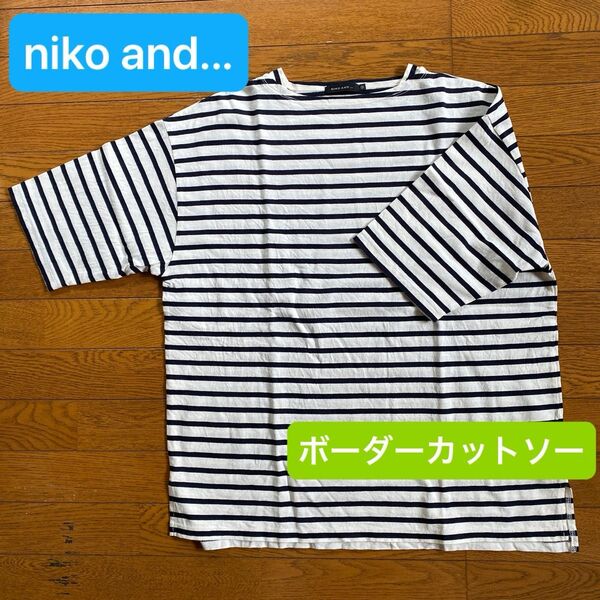 niko and... ボーダーカットソー 半袖 ニコアンド ボートネック M 半袖Tシャツ Tシャツ ボーダー