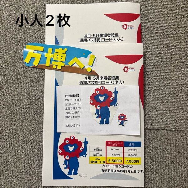 大阪関西万博 関西万博 通期パス割引コード 小人2枚