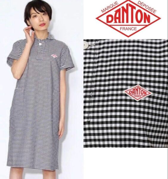 DANTON コットン ギンガムチェック 半袖シャツワンピース 黒 ブラック 36 ダントン