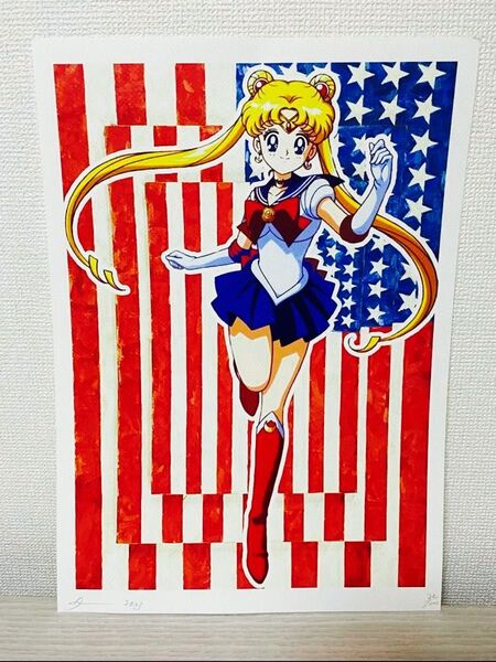 DEATH NYC アメリカ国旗を背景にしたアニメ「美少女戦士セーラームーン」