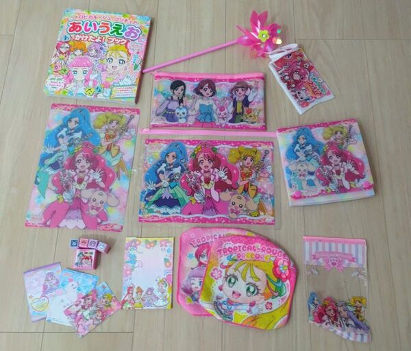 プリキュア あいうえおかけたよ!ブック 折り紙入れケース ビニール、ペンケース ミニハンカチ スタンプ 下敷き メモ帳等セット販売