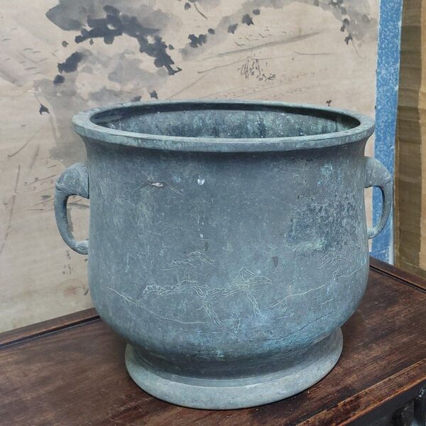 骨董品 時代物 青銅 銅(真鍮) 火鉢 骨董品 穴あき