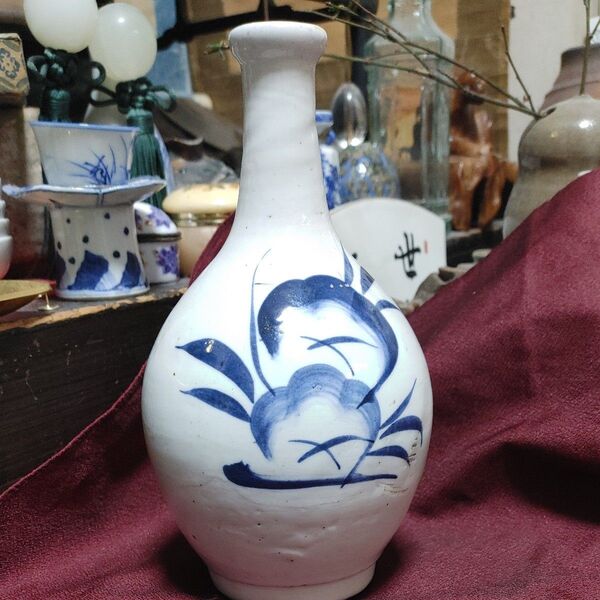 時代物 古伊万里 染付 徳利 22.5cm ニュウ欠け無し完品 骨董品 一輪挿し 花瓶